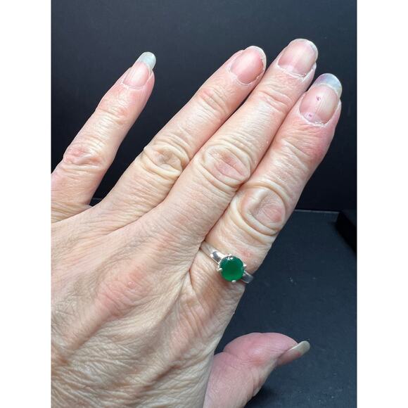 Green onyx sterling silver solitaire ring size 9 - Picture 2 of 15